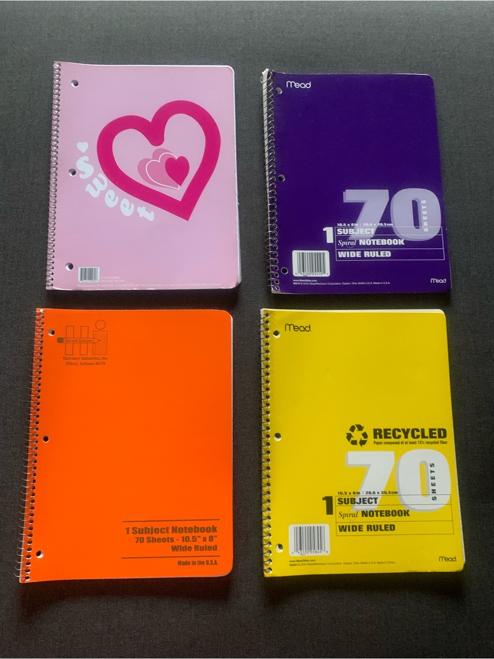 NWT Variety Of 4 Diff Brand NoteBooks Of Wide Ruled 1  Subject W/ 70 Sheets Each
